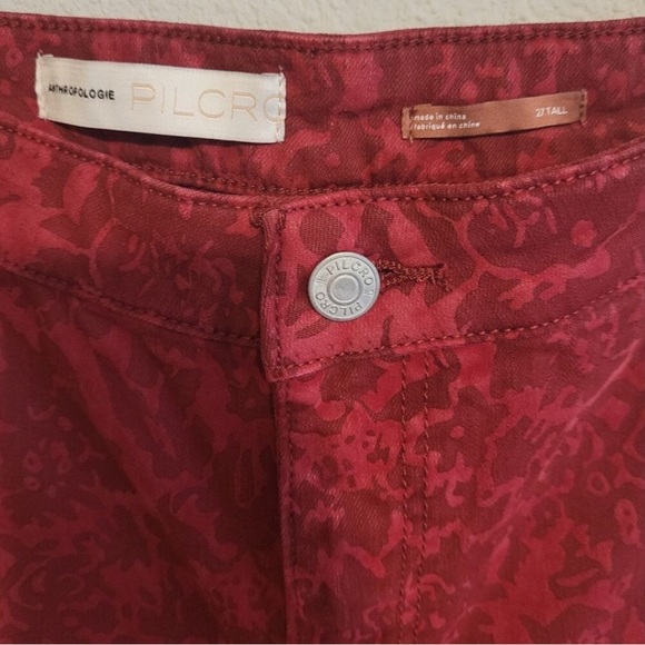 Anthropologie Pilcro Floral High Rise Jeans Women's 27 Tall Burgundy Bohemian - Picture 3 of 6